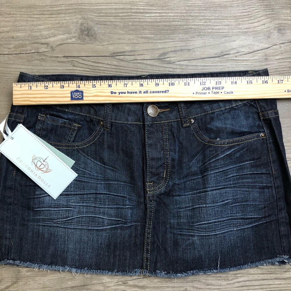 NEW Chaconia Dolls Denim Micro Mini Skirt Womens XL Dark Wash Cotton Preppy - Picture 8 of 10
